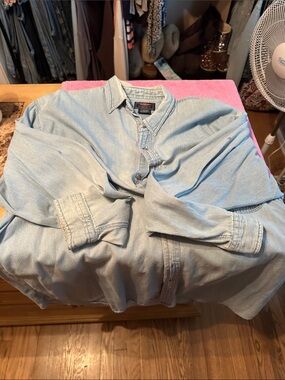 Men's Light Blue Denim Button-Down Shirt by Wrangler